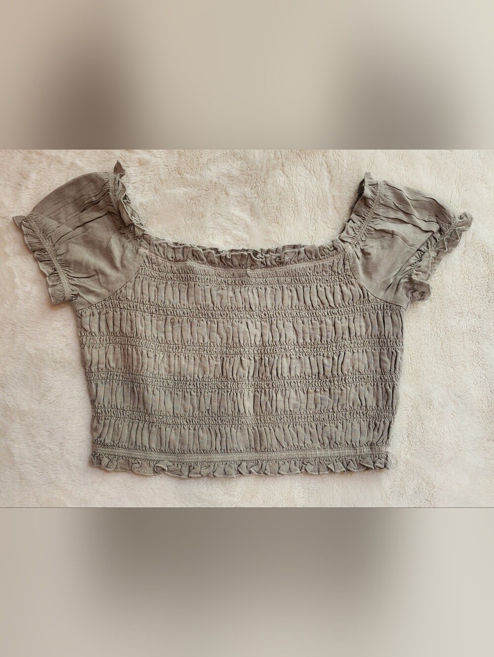 American Eagle Outfitters Olive Green Smocked Ruffle Crop Top